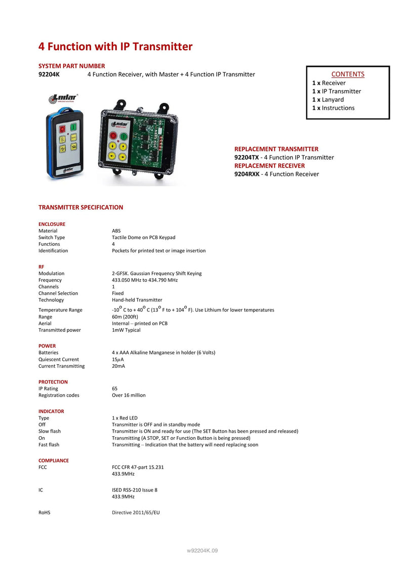 92204K - 4 Function + Keypad Receiver with IP Transmitter — Page 1