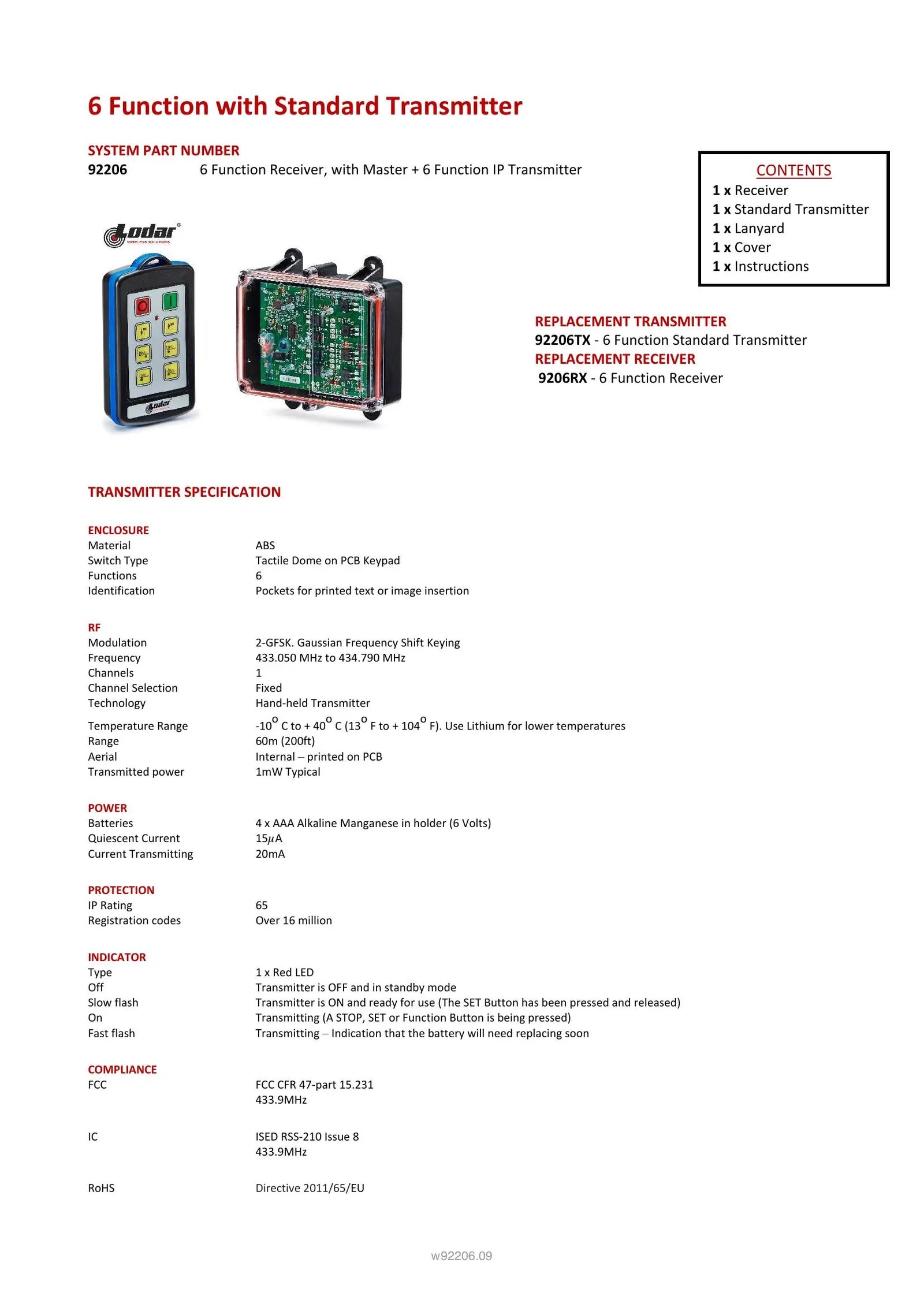 92206 - 6 Function with Standard Transmitter - Page 1