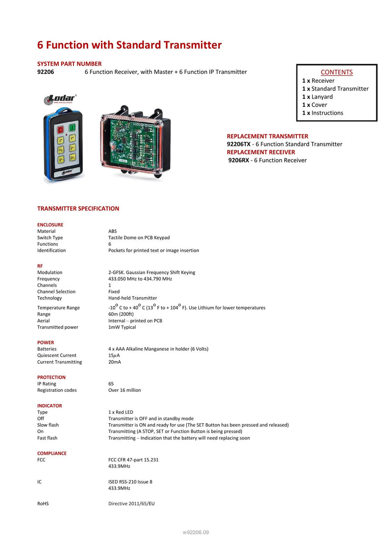 92206 - 6 Function with Standard Transmitter — Page 1