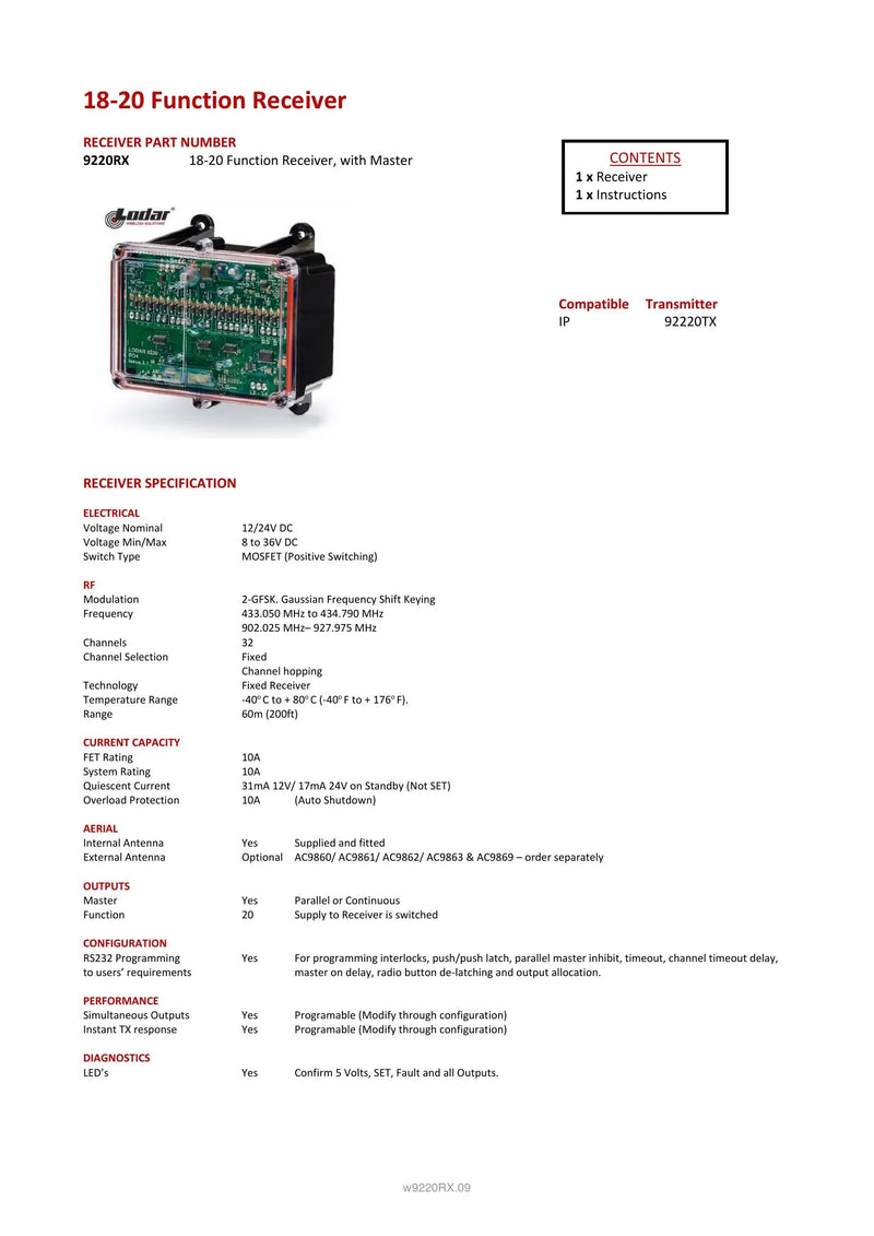 9220RX Spec Sheet — Page 1