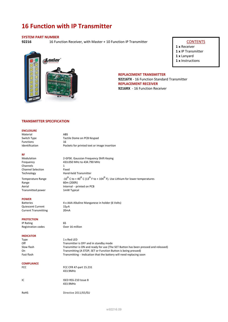 92216 - 16 Function with IP Transmitter — Page 1