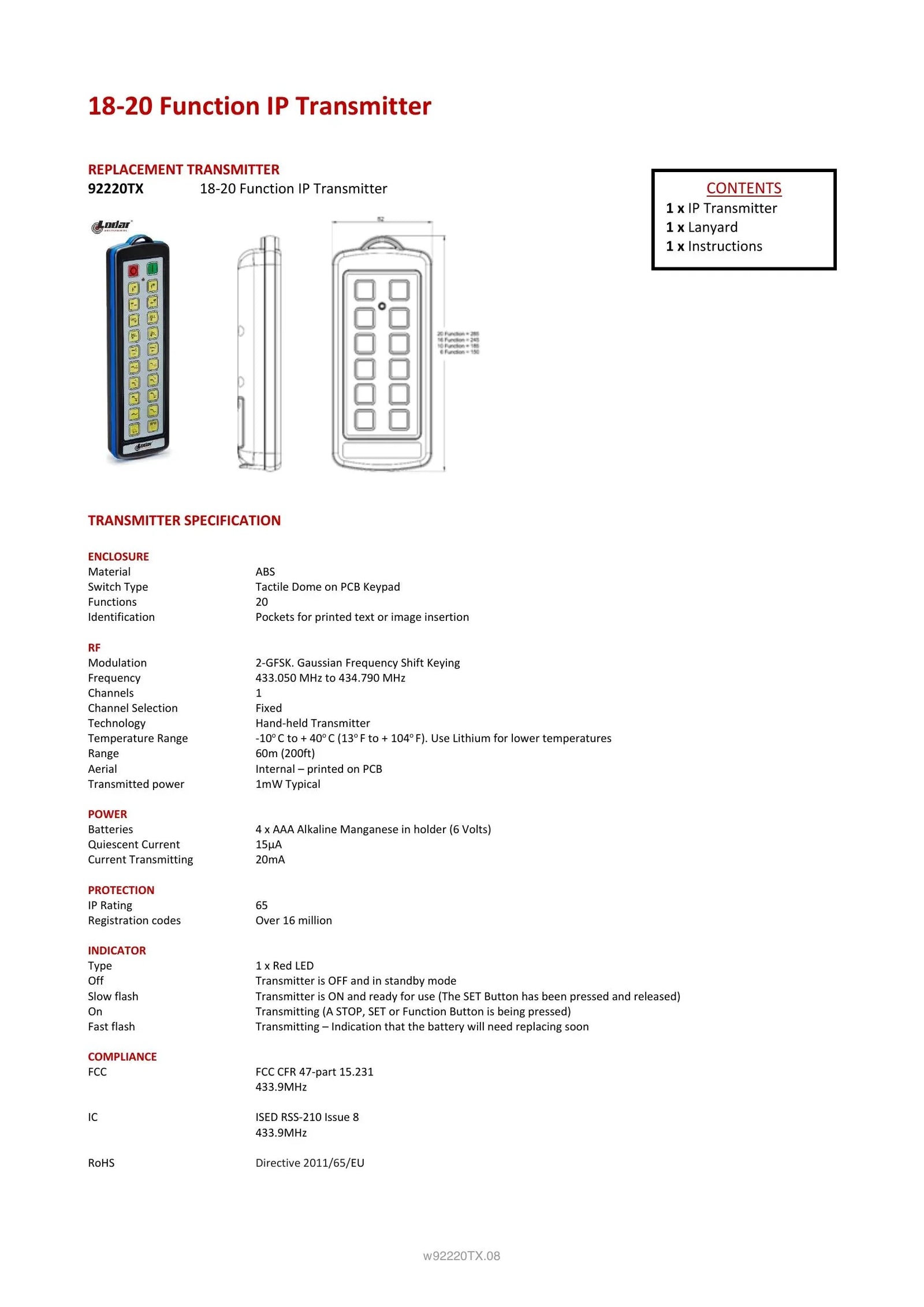 92220TX - 18-20 Function IP Transmitter - Page 1