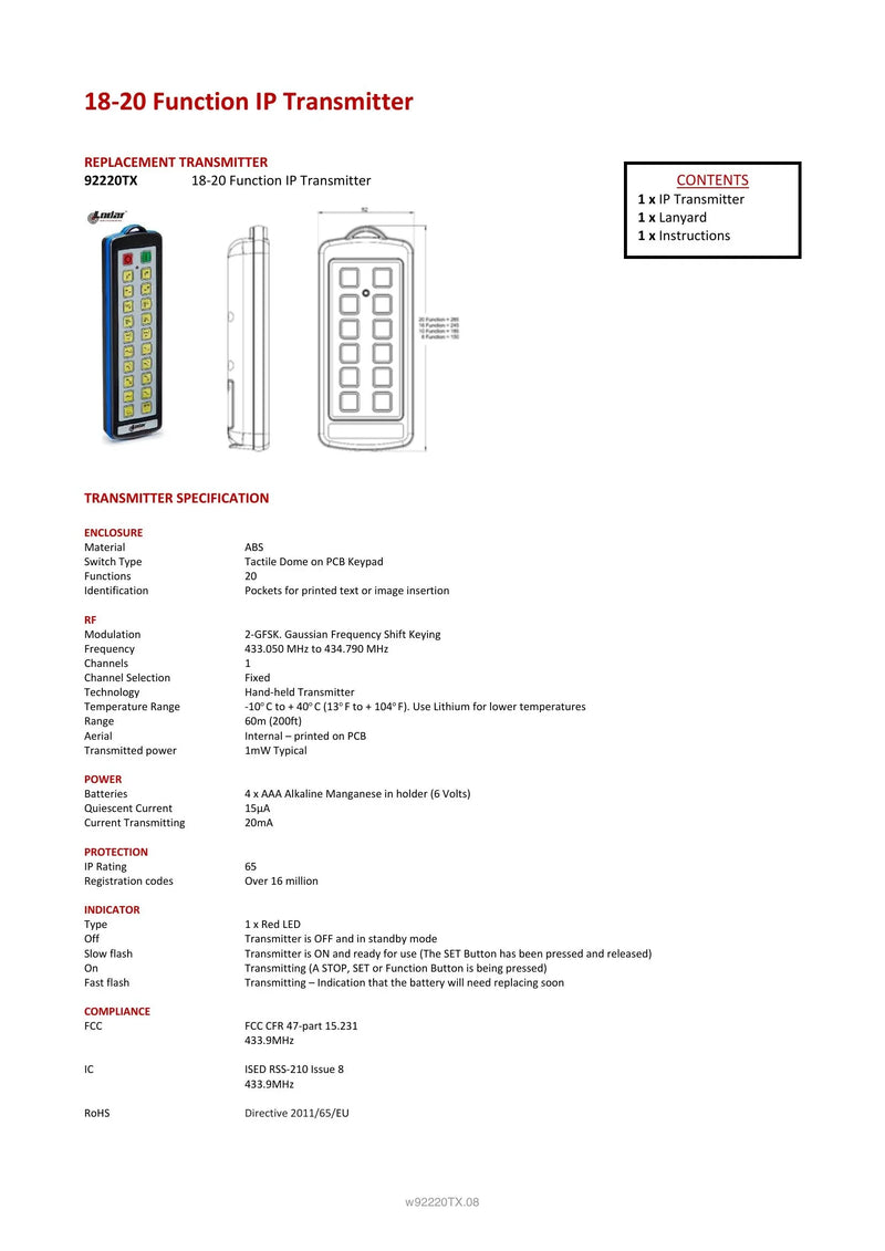 92220TX - 18-20 Function IP Transmitter — Page 1