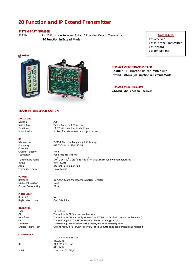 92320 - 20 Function and IP Extended Transmitter — Page 1
