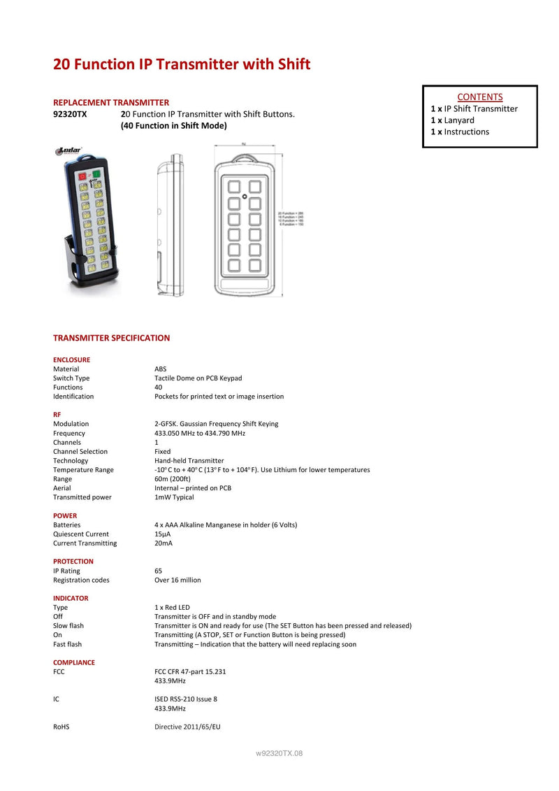 92320TX - 20 Function IP Transmitter with Shift — Page 1