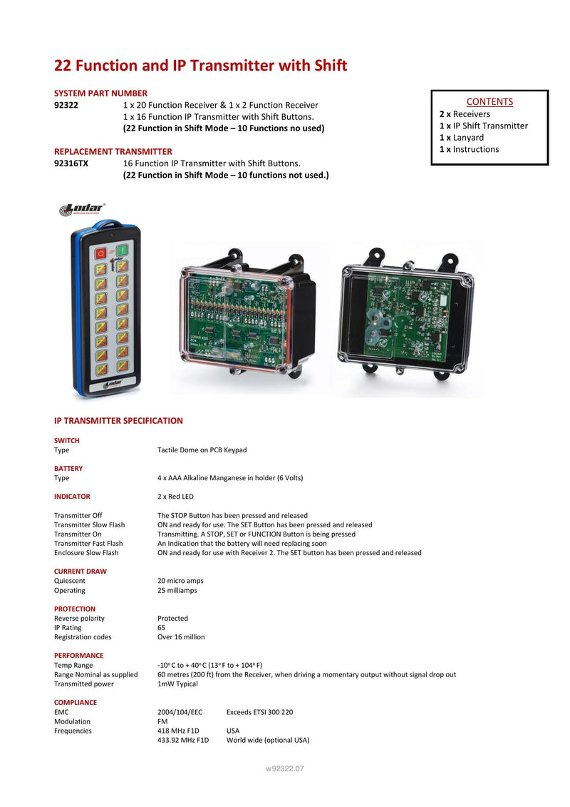 92322 - 22 Function and IP Transmitter with Shift — Page 1