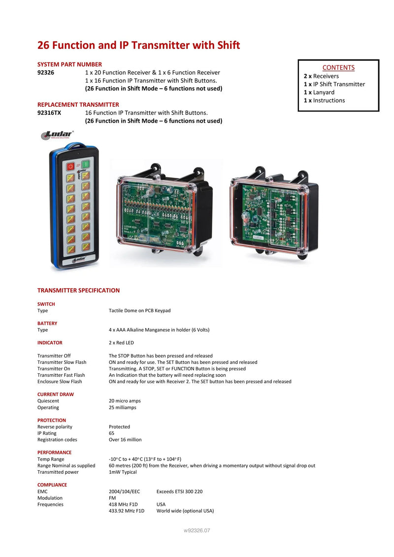 92326 - 26 Function and IP Transmitter with Shift — Page 1