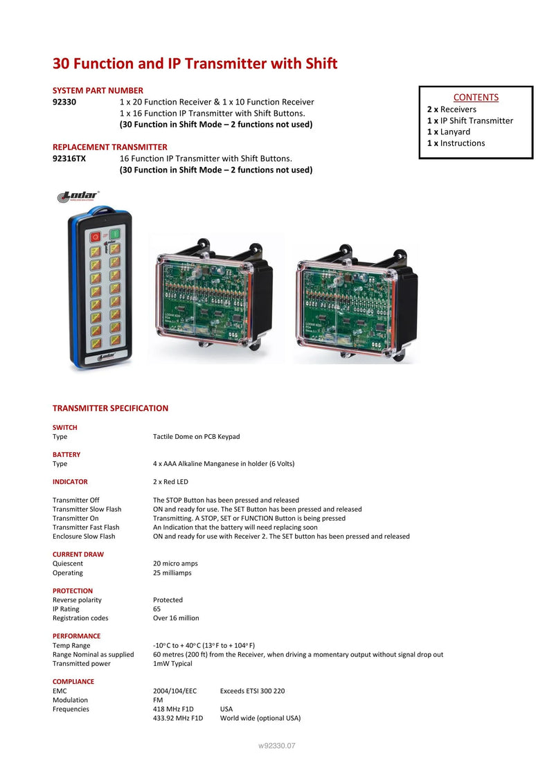 92330 - 30 Function and IP Transmitter with Shift — Page 1