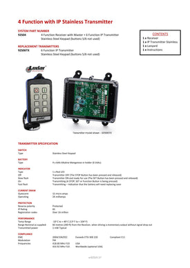 Thumbnail for 92S04 - 4 Function with IP Stainless Transmitter