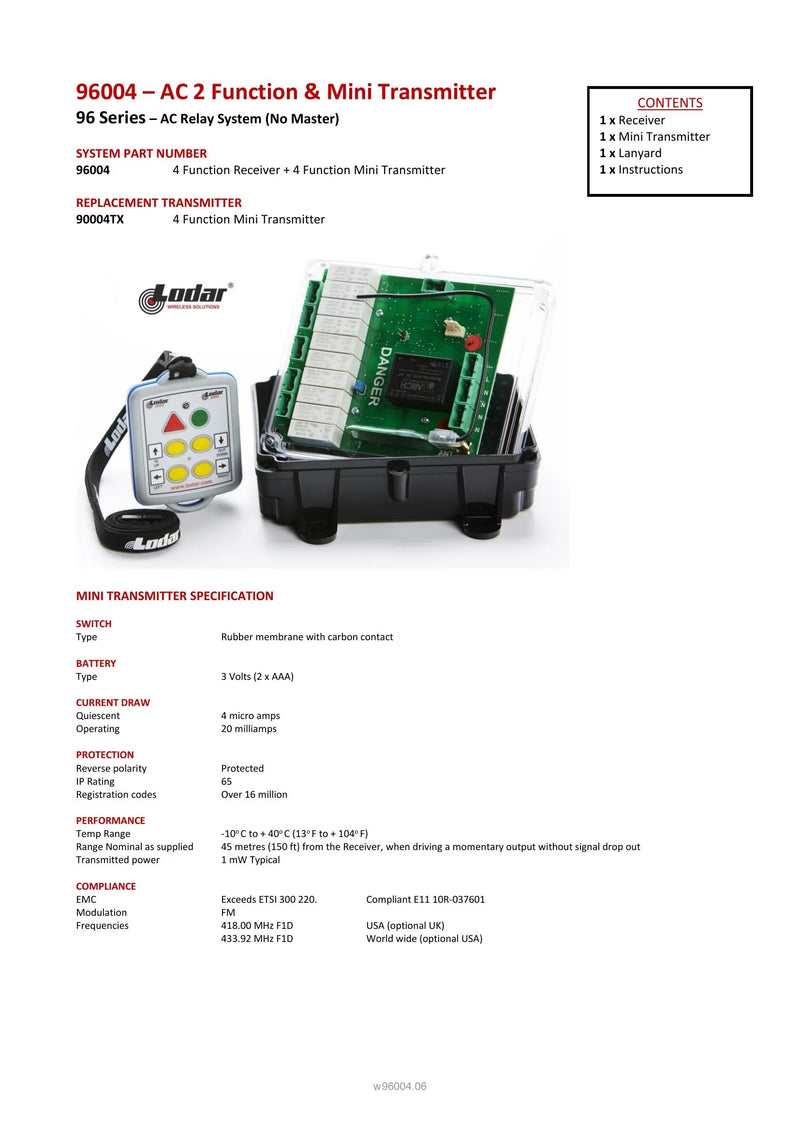 96004 Spec Sheet — Page 1
