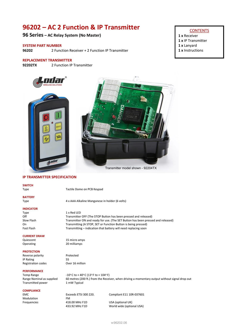 96202 Spec Sheet — Page 1