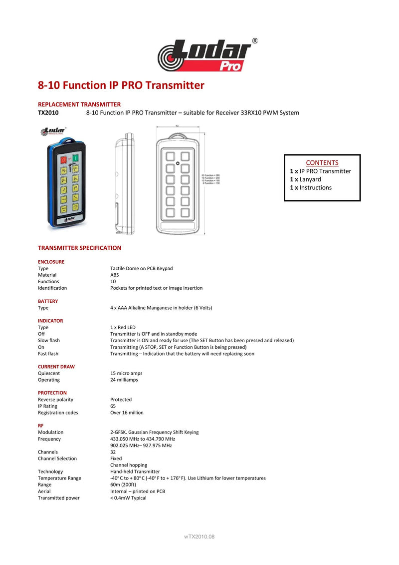 TX2010 - 8-10 Function IP Pro Transmitter — Page 1