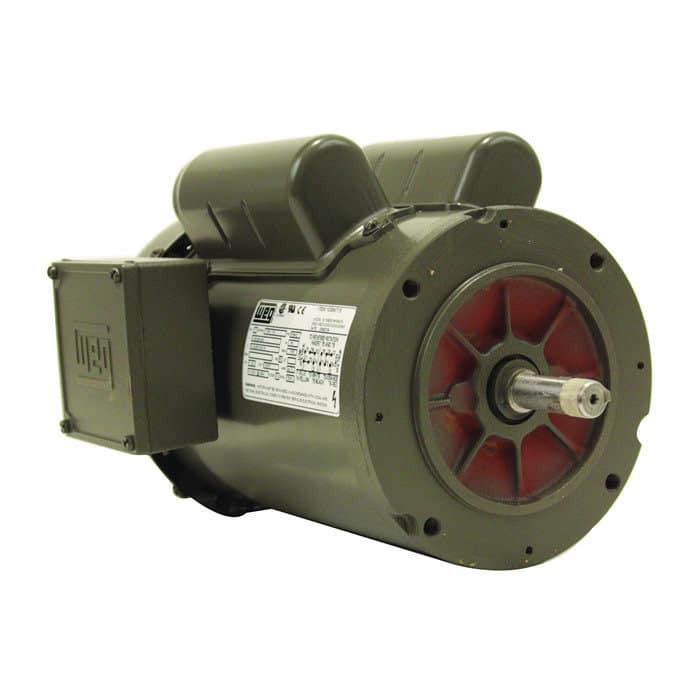 A 110V Green Electric Worm Gear Winch Motor, PIERCE brand, from the PS654-EK series features a red-shaft detail and is linked to a labeled junction box with a NEMA 56C mounting frame.