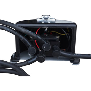 Close-up of a PIERCE 12V Round Compact Solenoid Assembly, showcasing multiple connected cables and pre-wired components.