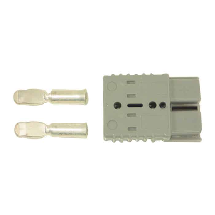 The PIERCE 4 Gauge Wire Connector in gray has two metal terminal contacts, ideal for quick connections in various applications.
