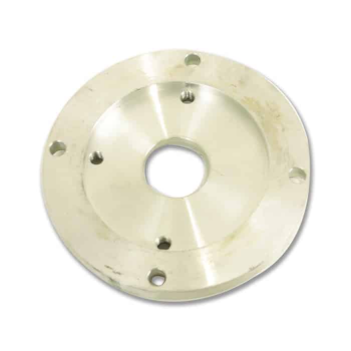 The PIERCE Aluminum Adapter for Electric Worm Gear Winches (110V) features a central hole and five perimeter holes, making it perfect for various applications.