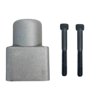 A gray metal block featuring a cylindrical top and two accompanying black screws, evocative of elements from the APSCO Bolt-on Actuator for Gresen Spool, is set against a clean white background.