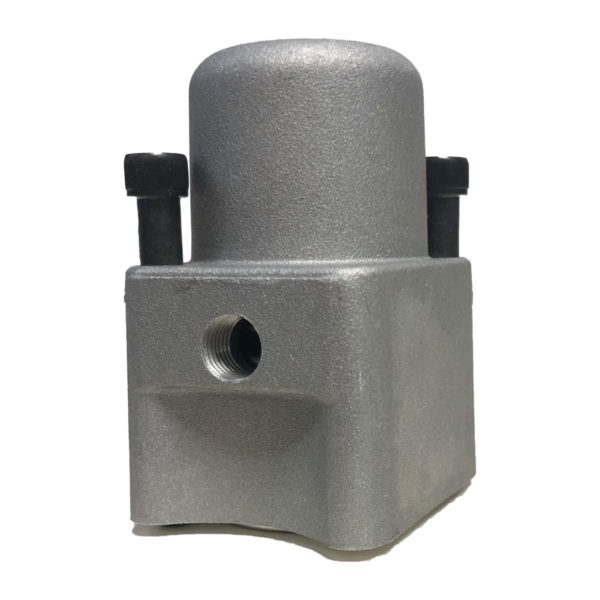 Close-up of an APSCO Bolt-on Actuator for Gresen Spool in gray metal, showcasing its cylindrical top and bolt-on actuator technology, highlighted by two black bolts.