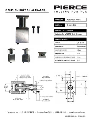 Technical diagram of the Bolt-on Actuator for Husco Spool, including specifications and dimensions.