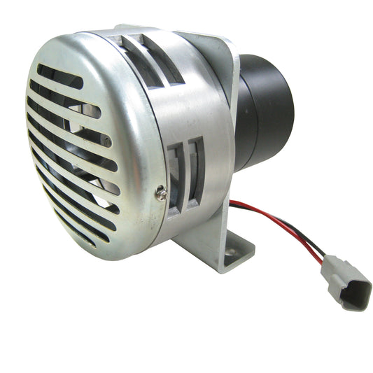 A PIERCE Heavy Duty Cattle Siren with a grated cover and attached wiring connector ensures robust performance.